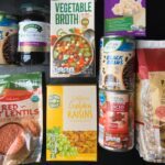 food to stockpile on table.
