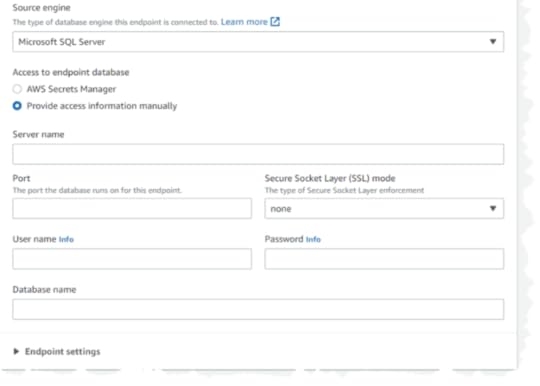 Figure 6. Providing SQL Server information manually for an endpoint