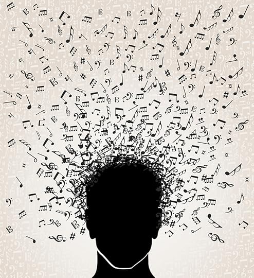 Silhouette of a human head with music notes coming out of it in a cloud. We are more than the sum of our challenges.