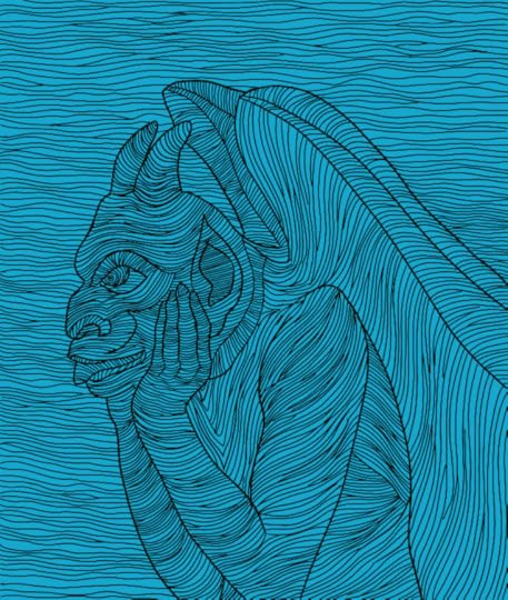 Line painting of a gargoyle, peinture de gargoyle