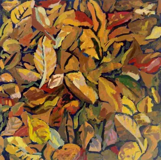 Painting of dry fallen leaves, gouache on paper