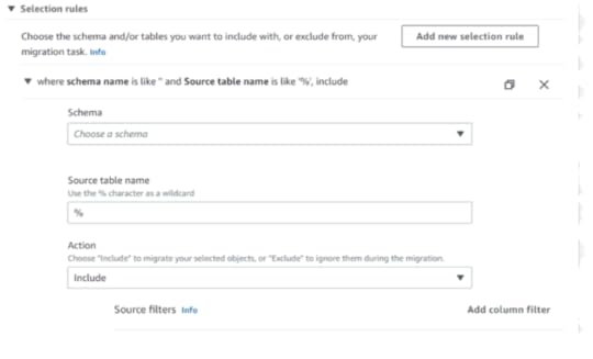 Figure 1. Creating selection rules for a database migration task