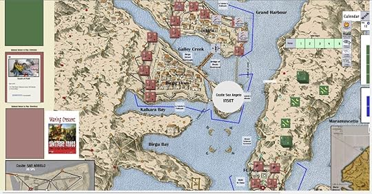 Map section of the Grand Harbour, one of the Ottoman army stacks has approached Fort St Elmo and a path of green control markers is spread out behind it