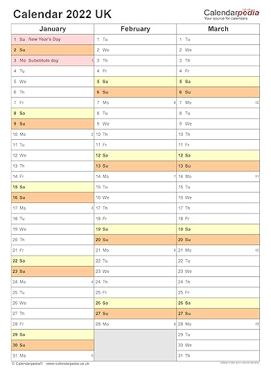 calendar 2022 uk free printable pdf templates