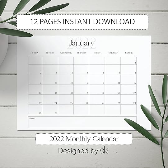 2022 monthly calendar printable calendar template landscape etsy