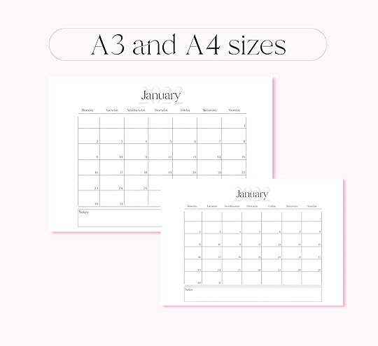 2022 monthly calendar printable calendar template landscape etsy