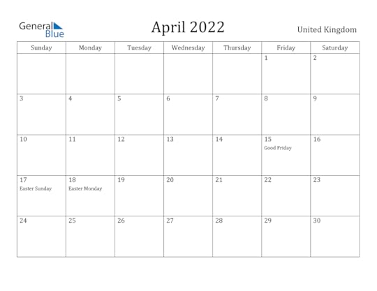 april 2022 calendar united kingdom