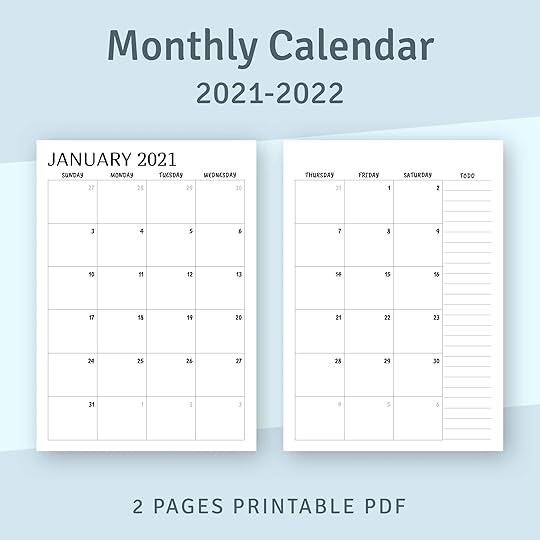 printable calendar monthly 2021 2022 month on two page etsy
