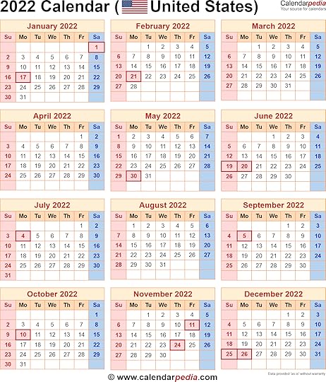 2022 calendar with federal holidays