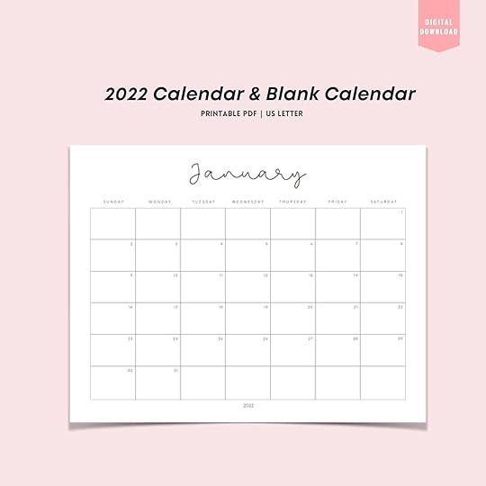 2022 calendar blank monthly calendar printable minimalist etsy