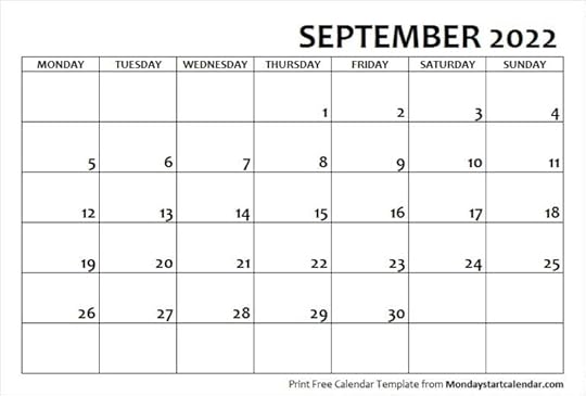 september 2022 calendar monday start september month template