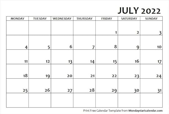 july 2022 calendar monday start july month template