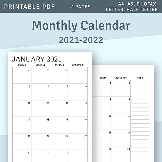 printable calendar monthly 2021 2022 month on two page etsy