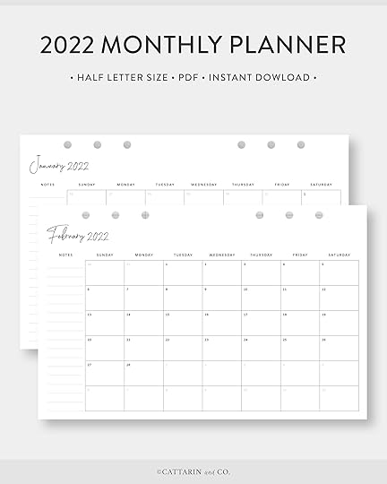 half letter 2022 monthly planner printable calendar etsy
