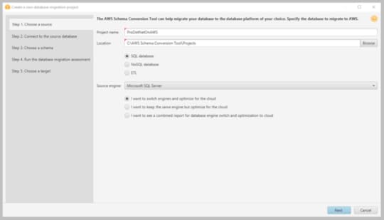 Figure 1. Create a new database migration project screen in SCT
