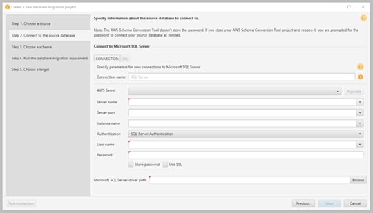 Figure 2. Specifying connection information for the source database