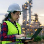construction worker laptop girl software geoteknik