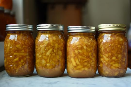 Four pint jars of sugar free peach jam