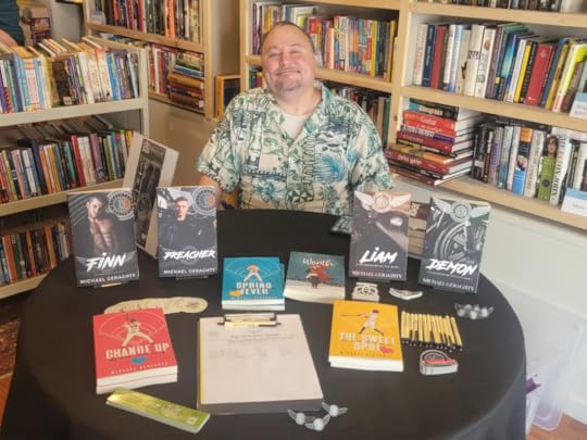 My book signing table at Well Worn Books
