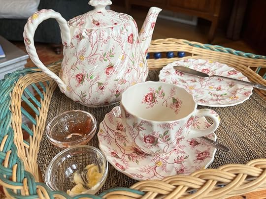 Grandma Margery’s china set. The croissant did not survive the photo shoot.