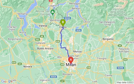 Travel route of Milan to Como