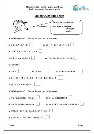 revise multiplication quick mental questions multiplication by