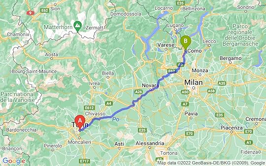 Travel route of Turin to Como