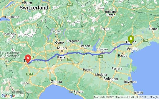 Travel route of Turin to Treviso