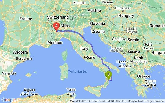 Travel route of Turin to Catanzaro