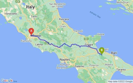 Travel route of Rome to Andria