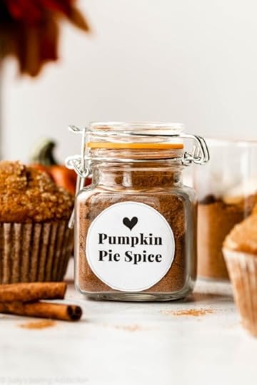 small jar of pumpkin pie spice with white label on the front.