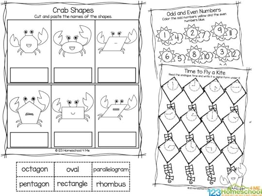 free summer crab math worksheets for preschool and kindergarten