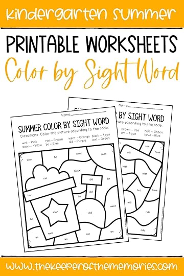 color by sight word summer kindergarten worksheets