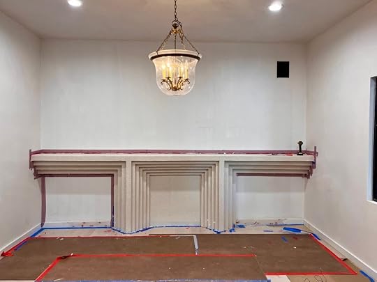 The new SegretoStone fireplace in our new paint room.