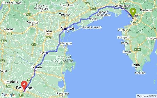 Travel route of Bologna to Trieste