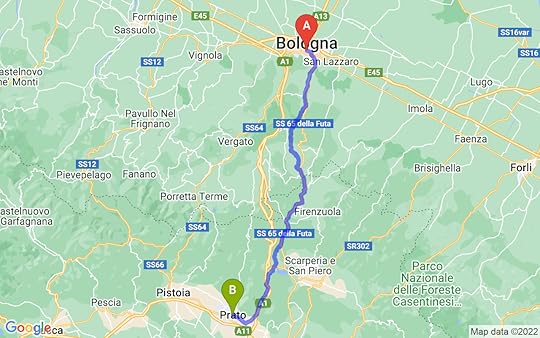 Travel route of Bologna to Prato