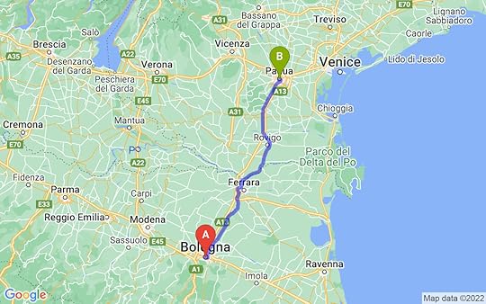 Travel route of Bologna to Padua