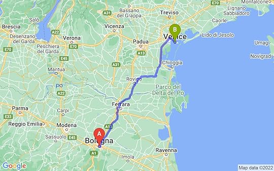 Travel route of Bologna to Venice