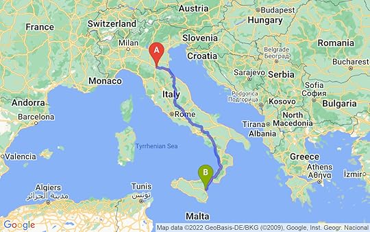 Travel route of Bologna to Catania