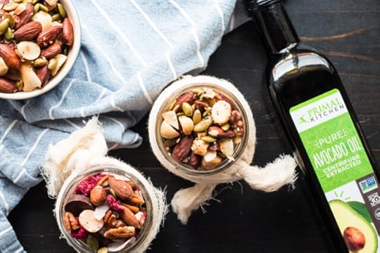 sweet and savory keto trail mix in small white bowls