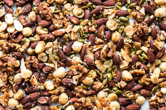 savory keto trail mix on a baking sheet