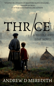 #SPFBO8 semifinalist review of Thrice by Andrew Meredith Cover of Thrice, an #SPFBO8 semifinalist, featuring a man and a boy in a foggy field