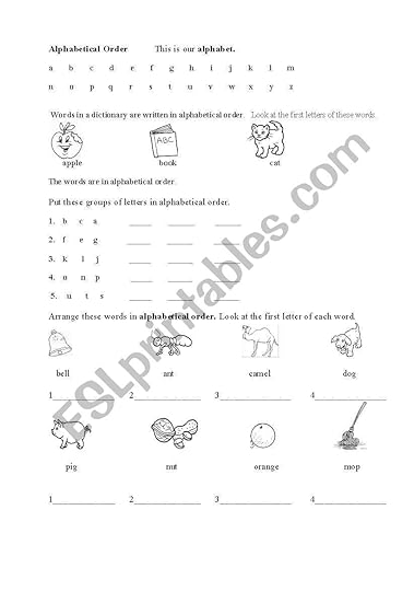 alphabetical order esl worksheet by shimmers