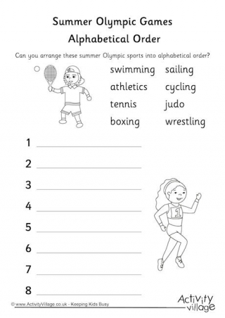 olympic games alphabetical order worksheet
