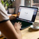 working laptop browsing google chrome coffee