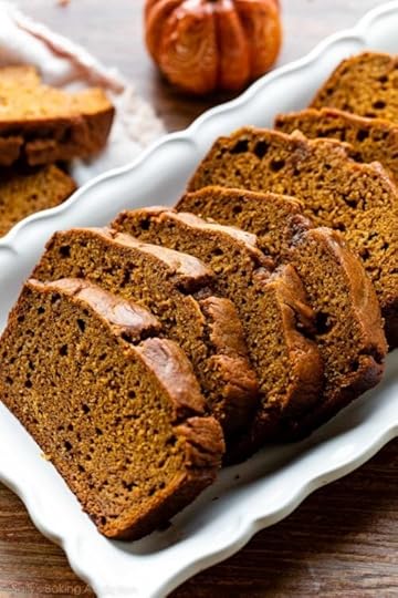 sliced pumpkin bread on white plate.
