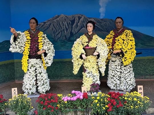 Bonsai chrysanthemum figures at the Yushima Shrine in Tokyo