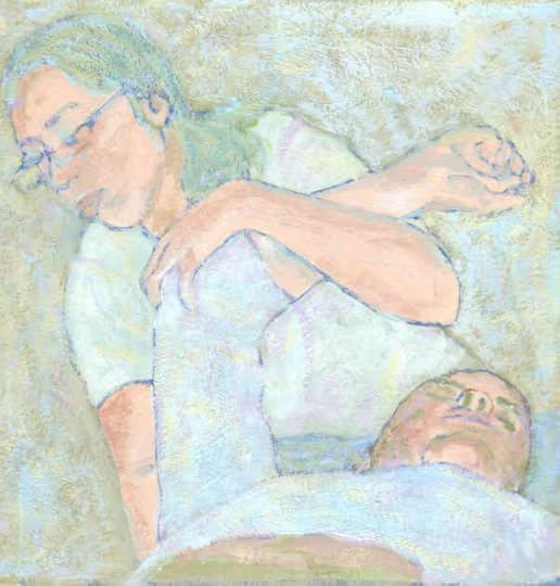 Gouache painting of a woman practicing Shiatsu