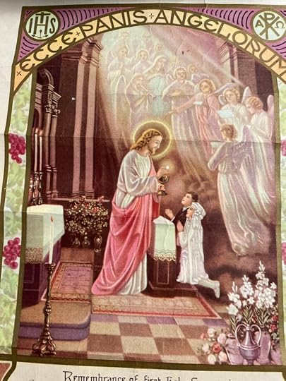vintage catholic communion certificate ecce panis angelorum