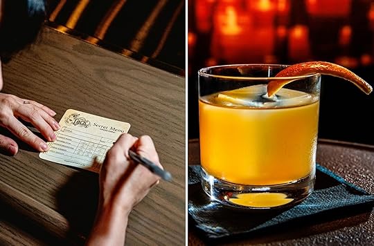 Collage of photos of menu and drink from The Cabinet of Curiousities and The Lock a Las Vegas speakeasy